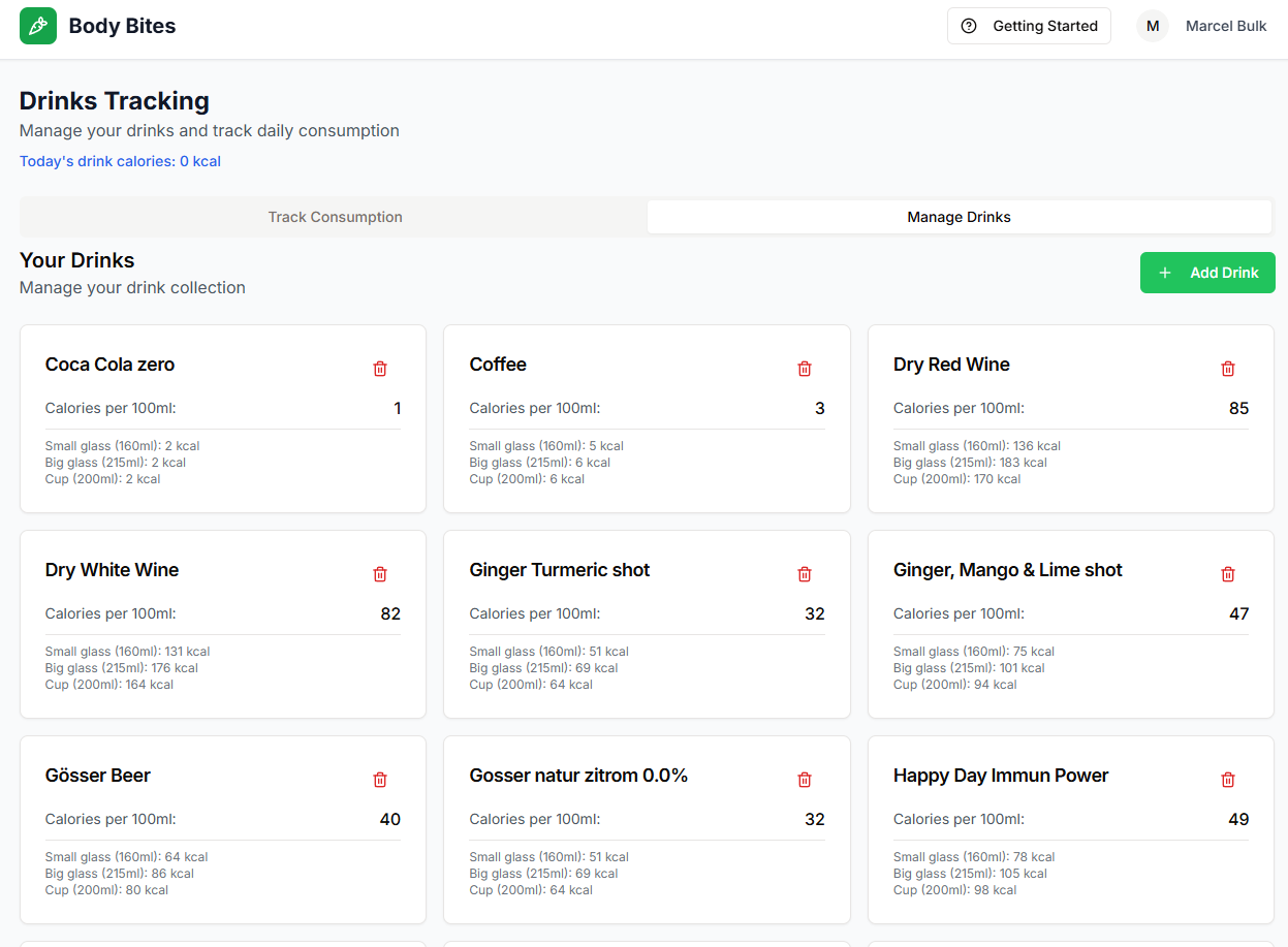 Drink Tracking Interface